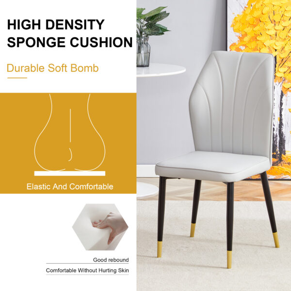 c78ef3e4226f4439bddb8dd5d7c31f64_f7117e71cbc0e101e3a50c2ca8e896b2 4 light gray modern dining chairs with stylish PU patterned backrest and black metal legs for a comfortable home experience in the kitchen, bedroom and office.
