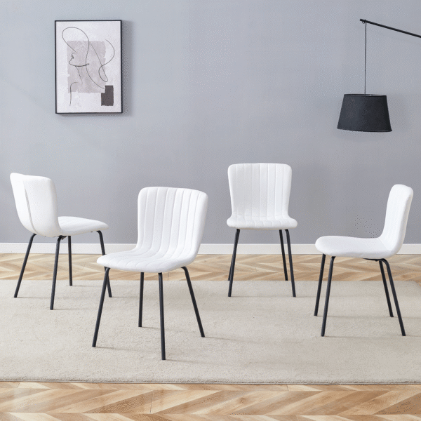 Luxury Minimalist Chairs - A set of 4 high quality dining chairs with black metal legs. The integral metal leg structure is suitable for various interior decoration styles.