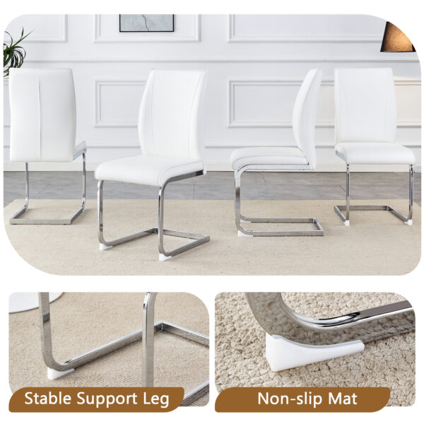 c7f8484579a74b8db5f3977109ebd525_104141640b863f06477c06fadd5e7a30 Table and chair set.63"*35.4" White Imitation Marble Pattern MDF Dining Table Set - 4 Soft and Comfortable White PU Chair With Arched Metal Silver Leg.Create Your Exclusive Low-Key Luxury Space.