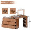 Vanity Desk with Mirror and Lights, Makeup Vanity Table with Flip-Top Tabletop and Storage 7 Drawers, 9 Compartments, 3 Shelves, 3 Color Modes Adjustable Makeup Table for Bedroom, Walnut