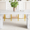 Table and chair set.63"*35.4" White Imitation Marble Pattern MDF Dining Table Set - 4 PU Chair With White Saddleback, Geometric Pattern Backrest,Golden Curved Metal Leg.Suitable For Various Scenes.