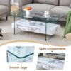 43.3 Inch Modern Two-Tier Coffee Table - Clear Tempered Glass and White Marble Texture, Multifunctional Storage Design.The bottom tier includes a drawer.Can be used as a coffee table,side table,etc.