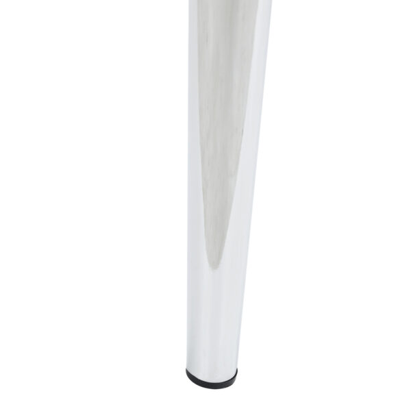 c85b0e5d569a4d568e580406b63a9242_434b74eac17e147654932da737e98e61 Table and chair set.Modern Luxurious white Marble-Patterned Tempered Glass Dining Table with 6 Transparent Plastic Chairs with silver legs.Single fork silver metal table legs.