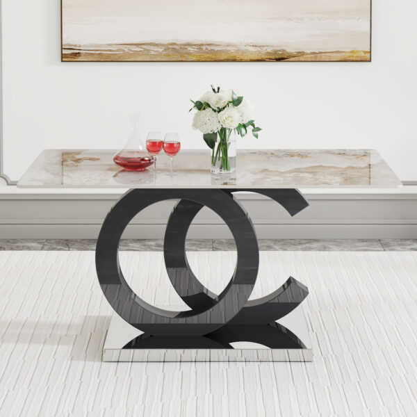 c870d4aadf994cc998d6569e7e95e05b_80e47e5a8eb6c1ac676c5f6a8dcbb8e9 Large modern minimalist rectangular dining table suitable for 6-8 people, Equipped with a 0.4 inch pattern desktop, MDF material OC shaped bracket, and metal base F-OC