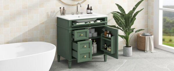 30'' Bathroom Vanity with Top Sink, Modern Bathroom Storage Cabinet with 2 Drawers and a Tip-out Drawer, Single Sink Bathroom Vanity