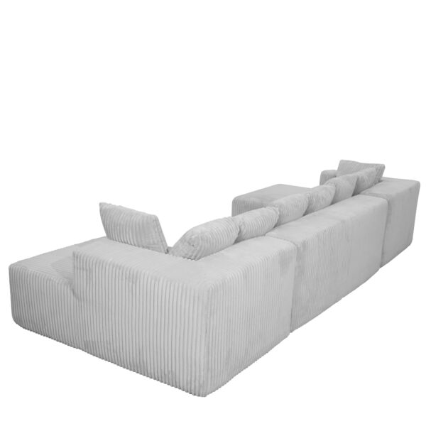 Modular U-Shaped Sectional Sofa,130-inch 4-Seater Chaise Lounge with Reversible Design, Striped Corduroy Fabric in Gray – Customizable Living Room or Bedroom Couch, Freely Configurable Layout.