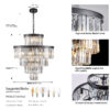 (Same as W1340P188535/L5002-600-B) 24" Luxury Crystal Chandelier with Black Finish – Elegant 15-Light 5 Tier Pendant Light Fixture for Living Room, Dining Room, or Entryway (Bulb Not Included)