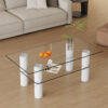 Modern minimalist double layered transparent tempered glass coffee table and coffee table, paired with white MDF decorative columns. Computer desk. Game table. CT-X02