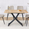 Modern minimalist multifunctional lift table with 0.8-inch MFC tabletop and black metal legs, can be used as dressing table, coffee table, dining table, and office desk.  LT-10055