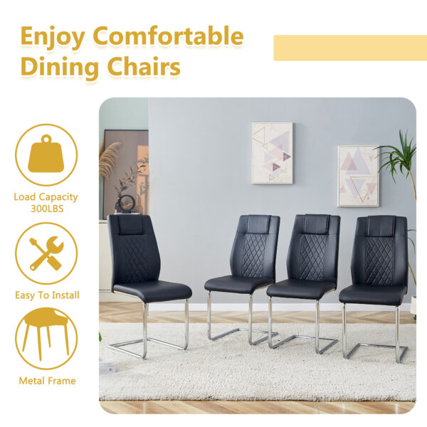 c8c13b9e42e34d9e9a7728b10db1c48e_90620c0c47b72cc568cf899ce33c347a Table and chair set.55"x31.4" Cream-Style White MDF Dining Table Set with 6 Black Chairs With Silver Metal Legs.MDF Tabletop and metal frame legs.Adding a warm and gentle atmosphere to your family.