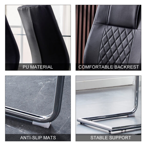 Modern Dining Chairs with Faux Leather Padded Seat Dining Living Room Chairs Upholstered Chair with Metal Legs Design for Kitchen, Living, Bedroom, Dining Room Side Chairs Set of 6 (Black+PU ) C-001