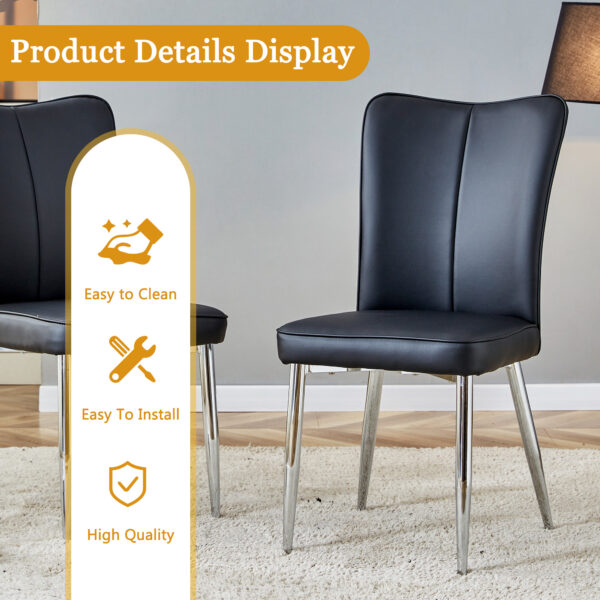 c8c920296db4439bbff1f9badc242027_f667ed11533d53f17722aef1ea31ad63 Table and chair set.64.5x35.4 Inch Stylish White Marble Textured Dining Table.Paried With 6 Black PU Chairs with a vertical stripe design on the backrest.Create Your Exclusive Low-Key Luxury Space.