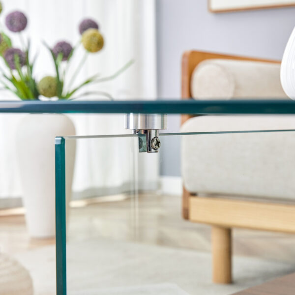 c8e64e2f406d4d2bae51dc4321db47f3_0dddf532105b04bae2c69e131e32ecc2 31.4 Inch Modern Two-Tier Square Coffee Table - An Elegant Combination of Clear Glass and Dark Wood Texture Sticker It can be used not only as a coffee table but also as a side table or display stand.