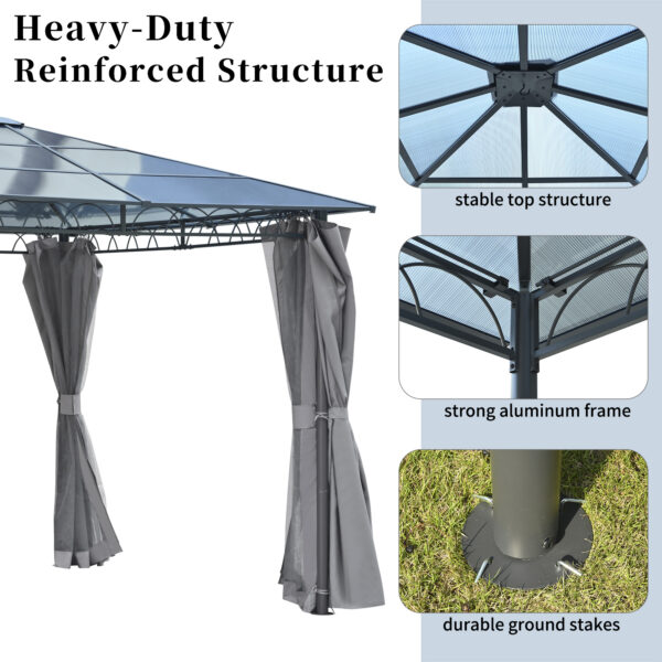 TREXM 10'x10' Hardtop Outdoor Gazebo with Polycarbonate Roof, Patio Gazebo with Aluminum Frame, Mosquito Netting and Privacy Screens for Shade and Rain, Backyard Tent for Backyard, Garden, Lawn (Grey)