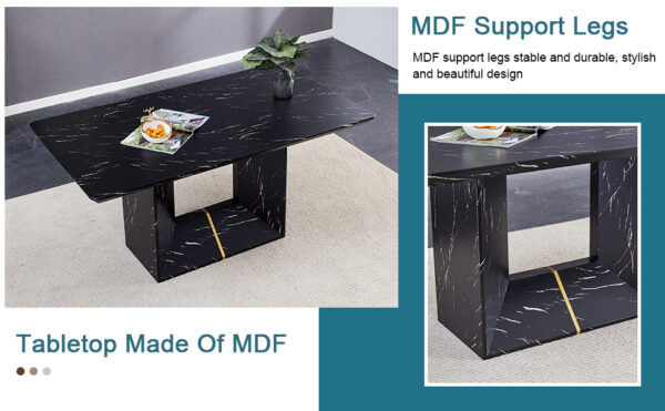 This modern dining table with MDF marbled design gives you a luxurious and elegant feel, adding a touch of elegance whether it is a family dinner or entertaining guests.