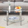 Contemporary Minimalist Double Layer Tempered Glass Coffee Table - 27.5" Top and 23.6" Bottom.Reinforced Glass Tabletop,Stainless Steel Silver Plated Legs.