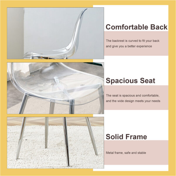 c9224e75aa664905bf35d1fcf0aac249_6e4fb286c633bb667711fa574322a5ea Table and chair set.Modern Luxurious white Marble-Patterned Tempered Glass Dining Table with 6 Transparent Plastic Chairs with silver legs.Single fork silver metal table legs.