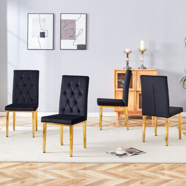 c92277cf91d14bcf92bea2277b6e814f_c227ce072a1197a03b9429ac2e50cb04 4 piece dining chairs.The gold metal legs complement the black velvet, showcasing a perfect blend of modern and classic elements.Suitable for various occasions such as kitchens,conference rooms, etc.