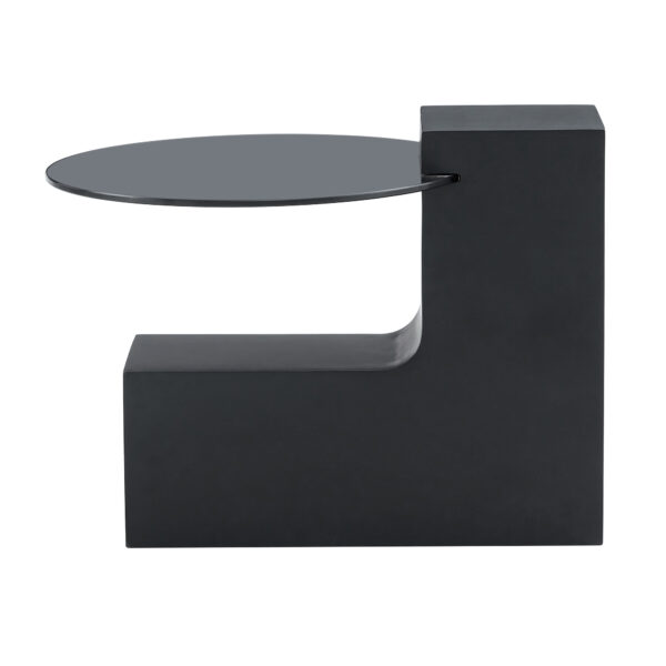 c957c93e51514cf18dea87a4c48a63f8_fa306a958f80129be59714fe5b261a79 Modern Simple Double-Layer Round Coffee Table - Transparent Gray Glass Top with Black MDF L-Shaped Legs.The detachable design can make the use of space more flexible.