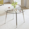 Modern minimalist style circular transparent tempered glass table, tempered glass tabletop, silver metal table legs, suitable for kitchen, dining room, and living room, 40 "* 40" * 29.5 "W1151S01226