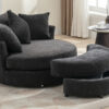 Orisfur. 360° Swivel Accent Barrel Chair with Storage Ottoman & 4 Pillows, Modern Chenille Leisure Chair Round Accent for Living Room, Gray
