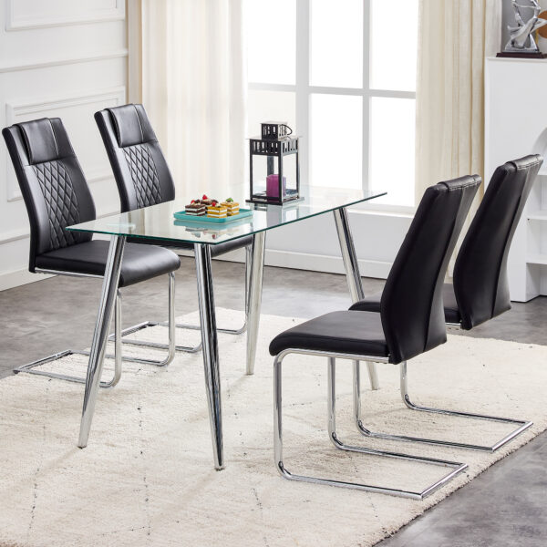Modern Dining Chairs with Faux Leather Padded Seat Dining Living Room Chairs Upholstered Chair with Metal Legs Design for Kitchen, Living, Bedroom, Dining Room Side Chairs Set of 6 (Black+PU ) C-001