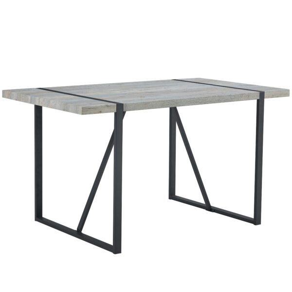 c993f2e140bf495387b7d2df5ef99a6b_500e6d23d9efe47d936204630f40fd6e Table and chair set. Modern minimalist grey marble textured MDF dining table with metal frame.Paired with 4 brown technology fabric chairs with Featuring arched black legs.