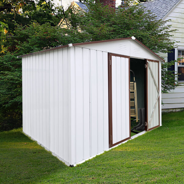 Metal garden sheds 6ftx8ft outdoor storage sheds white+offee