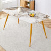 Modern minimalist dining table. White imitation marble pattern SINTERED STONE desktop with golden metal legs.62.2"*34.6"*30" F-001