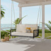 TREXM 1-Piece Woven Rope Outdoor Swing Sofa with Soft Cushions Seating 2 for Patio, Courtyard and Balcony (Beige)