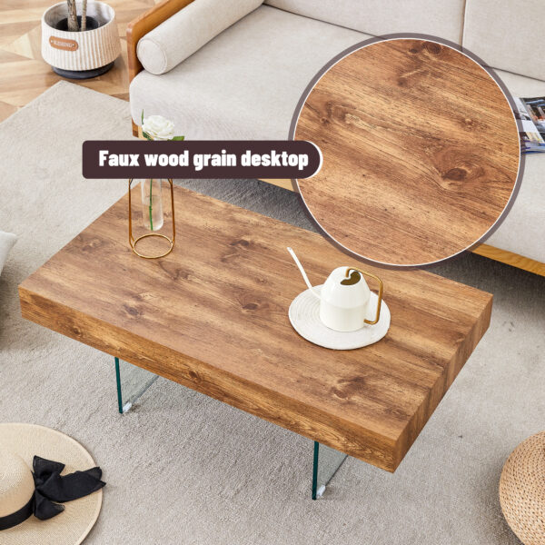 ca4b0e53da584c088d8c4e803275e26a_4b71cbc53becc6fc925e12b5a2916b21 Natural Style MDF Coffee Table - 39.3"x21.6" with Tempered Glass Legs.Density Board Sticker,Reinforced Glass.