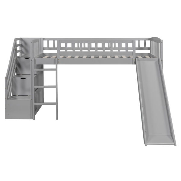 Stairway Twin Size Loft Bed with Two Drawers and Slide,Gray(OLD SKU:LT000515AAE)