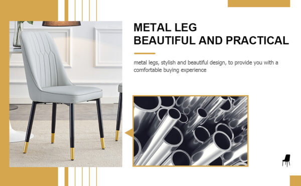 caa5b897e09e47038e29f90d3a9a53e3_20231107_df360ec24e7a592b68b000d38262559c Modern dining chairs are equipped with light gray PU artificial leather backrest cushions and black metal legs, suitable for restaurants,kitchens,and bedrooms.Set of 4pieces (light gray+PU)W1151118943