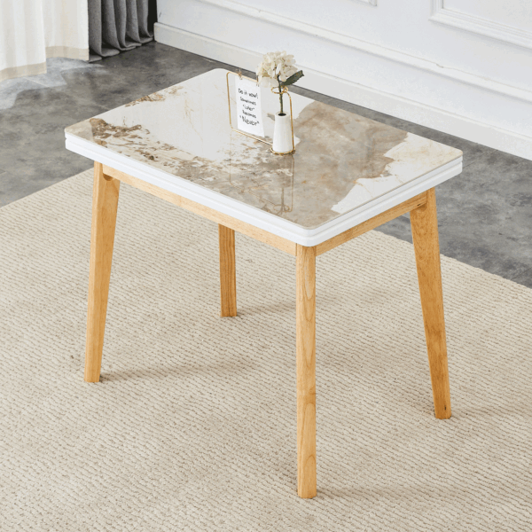 caa7edd3cc04468db52245f5e17ecac7_51201c9a70d7587ae4ccdd9051e820d6 Imitation marble white sintered stone tabletop with rubber wooden legs, foldable computer desk, foldable office desk, suitable for restaurants, living rooms, terraces, kitchens