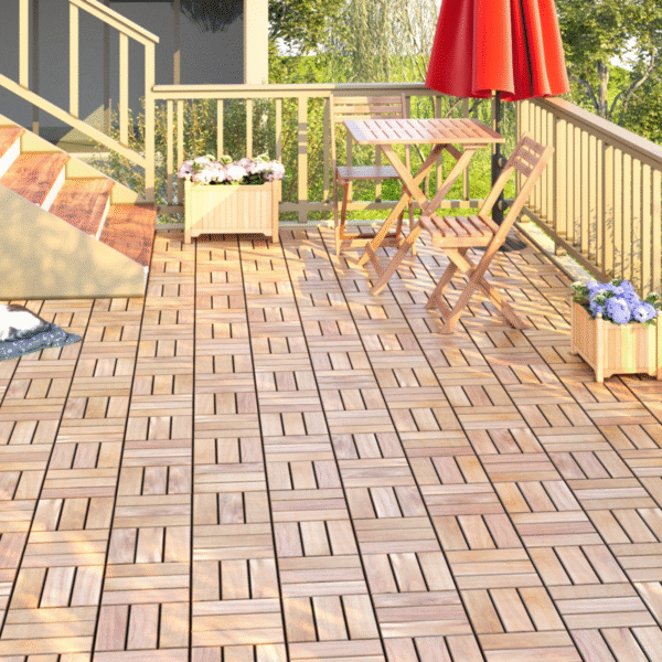 30 PCS Interlocking Deck Tiles Checker Pattern, 12" x 12" Square Yellow Acacia Hardwood Outdoor Flooring for Patio, Bancony, Pool Side,...