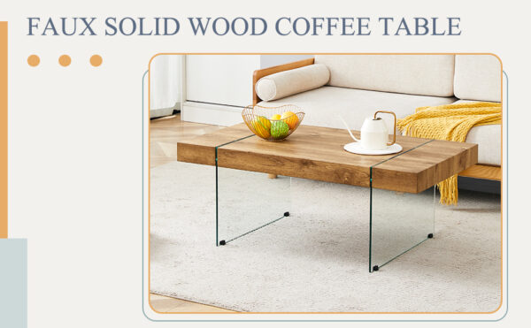 caadc39752a44143802b4c4848f3f9d0_b6cfccfbcf48b21f529bced427312e5a 43.3"x23.6" Wood colored texture sticker MDF Coffee Table with Tempered glass legs.Suitable for Living Room.It can be used not only as a coffee table but also as a side table or display stand.