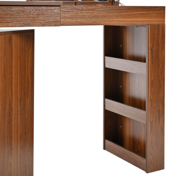 Vanity Desk with Mirror and Lights, Makeup Vanity Table with Flip-Top Tabletop and Storage 7 Drawers, 9 Compartments, 3 Shelves, 3 Color Modes Adjustable Makeup Table for Bedroom, Walnut