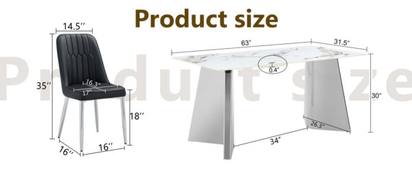 cac7030b61c14d13aa52030c41c52c37_1876c55ca54fa5eac94b8cfb29c34b3f Table and chair set.63*31.4 Inch Luxurious Cold Jade Sintered Stone Dining Table Set - 6 Black Chairs With Silver Metal Legs.Modern Light Luxury.Perfect For Dinner Room,Meeting Room,Kitchen,etc.