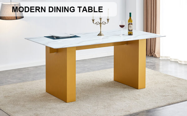 cae1ce3af5524adab58706879a99a4c7_6396e20b8a9c245566292c186fda5b91 Large modern rectangular table with 0.4 inch patterned tabletop and large MDF table legs, suitable for kitchen, dining room, and living room 71 "* 35.4" * 30 " 1546