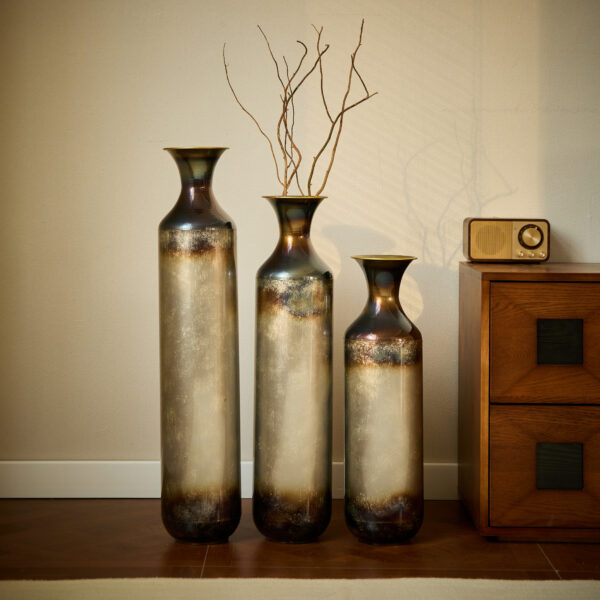 Floor metal vase modern style decoration home droplet shaped white metal vase 3-piece set gorgeous home decoration large glazed metal vase
