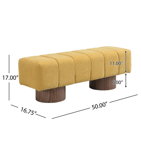 Upholstered Dining Bench for Dining Room, No-Assembly End of Bed Entryway Bench Ottoman for Bedroom Living Room, Yellow Chenille Fabric Stool Top Wood Leg 300 LBS Weight Capacity