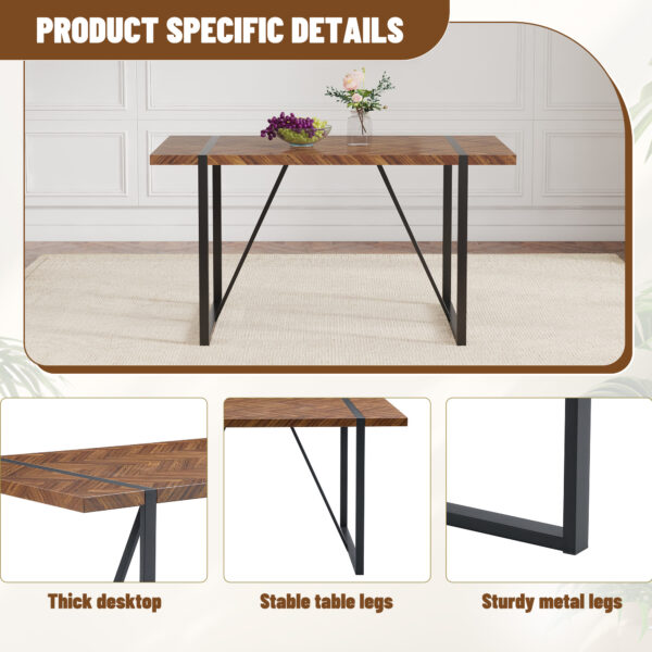 cb4db19bd2d4478391be0d01efa27cdf_9bb71de98ec6211e064d1ca6ac75ab33 A minimalist retro rectangular dining table with a specially textured top and black metal legs.Contemporary Minimalist MDF Dark Wood Textured Tabletop.Able To Give People A Visual Beauty With Rules.
