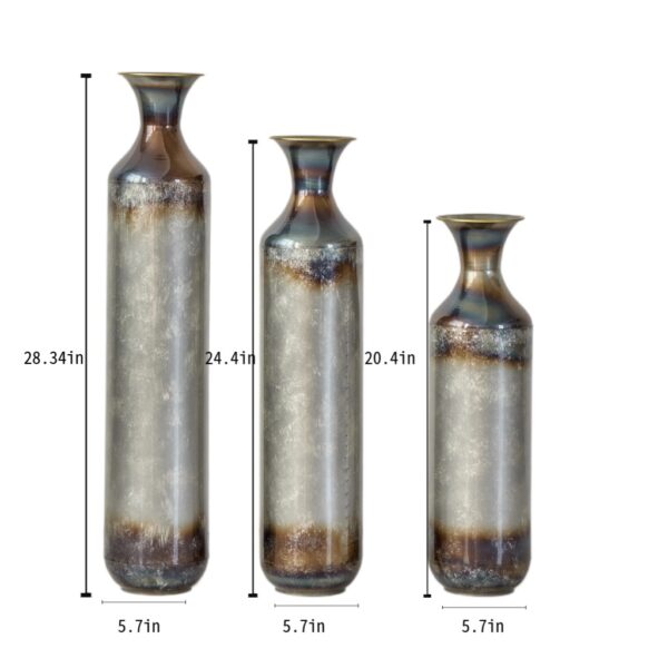 Floor metal vase modern style decoration home droplet shaped white metal vase 3-piece set gorgeous home decoration large glazed metal vase