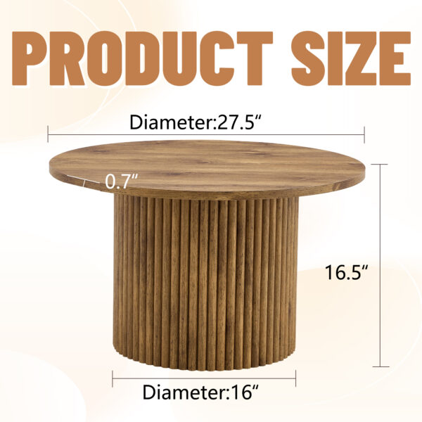 cbe833dc339142899f9b6b55c7add643_0beb7a90886c165552a04b6b5613e60d A modern circular coffee table with a diameter of 27.5 inches interprets home aesthetics and practicality. MDF material,cylindrical table leg design.Becoming the visual focal point of home decoration.