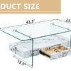 43.3 Inch Modern Two-Tier Coffee Table - Clear Tempered Glass and White Marble Texture, Multifunctional Storage Design.The bottom tier includes a drawer.Can be used as a coffee table,side table,etc.