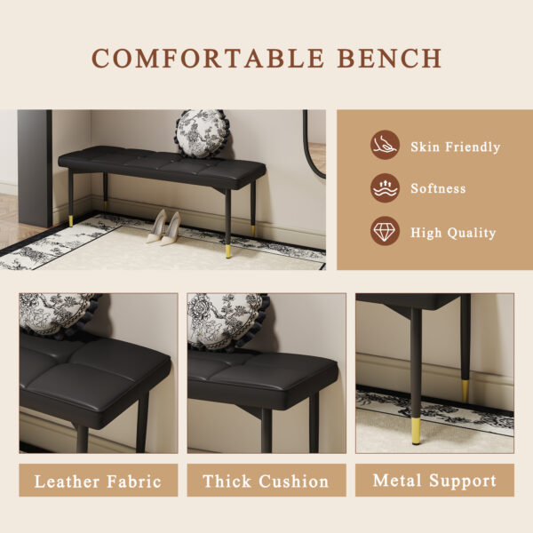 Table and chair set.Modern Black Marble Pattern MDF Dining Table Set - 55"x31.4" with 4 Extended Seat Cushion PU Dining Chairs and 1 Bench,A Choice of Subtle Luxury for Modern Homes.
