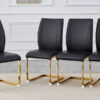 Luxury Simple Arch Chair - Set of 4 BLACK PU Material High Resilience Dining Chair with Arched Metal Gold Leg.