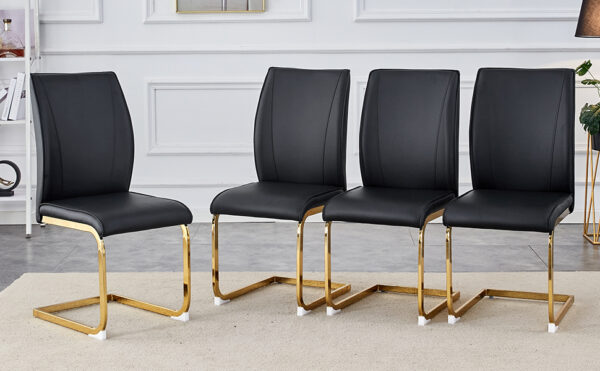 cc8ba721ba5b49c5af6be226d4eb2a3e_1df7254e5dd1bca5337a227315c13fe0 Luxury Simple Arch Chair - Set of 4 BLACK PU Material High Resilience Dining Chair with Arched Metal Gold Leg.
