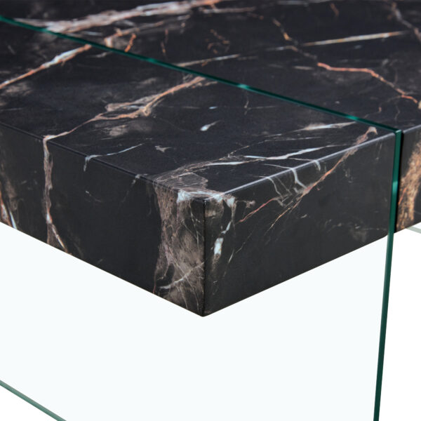 ccbab6dd2a7b4c3cbb9d0106ea85b10c_f2c4061ad5d37b582ace6417cda60312 43.3"x23.6" Black Marble-Patterned MDF Coffee Table with Tempered glass legs.Suitable for Living Room.It can be used not only as a coffee table but also as a side table or display stand.
