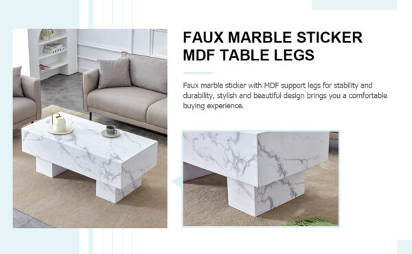 ccc916b7eaf144cfa4568c0e471fce63_20240123_b40da27b947870a1a348bc1cc9054531 Modern Simple White Marble Texture MDF Coffee Table - 43.3"x21.6"x17.2" Practical Model.Making it an ideal addition to any living room or apartment.W1151134962